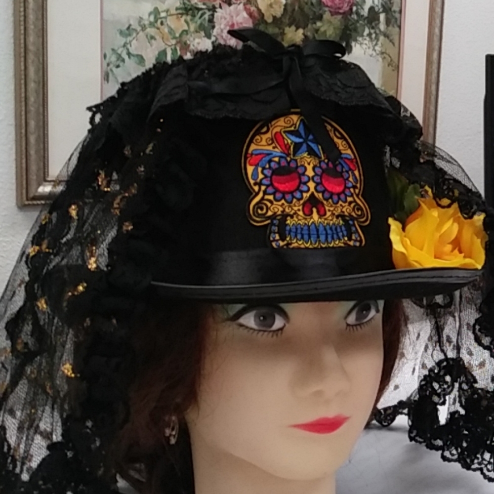 Felt TOP HAT/Dia De Los Muertos